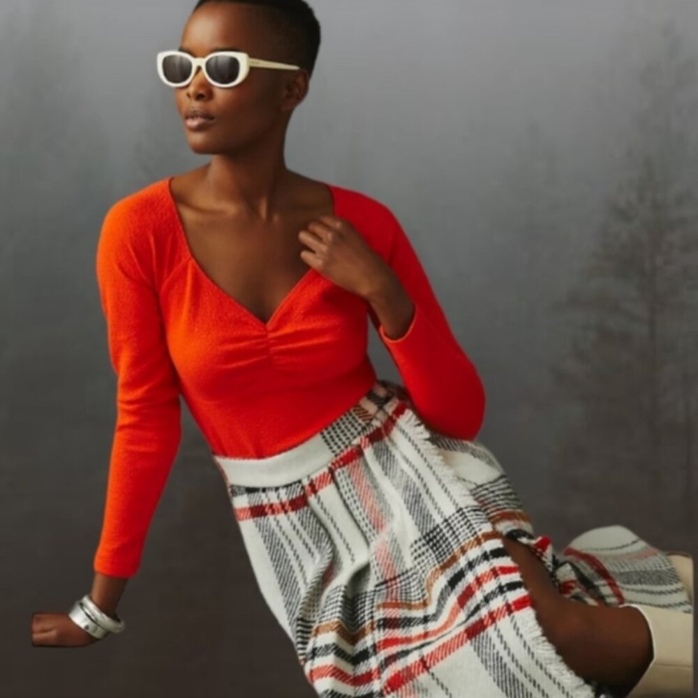 🕶 Athropologie-Maeve-Sweetheart- Women's-red/orange-Long Sleeve- Blouse-XS-NWT
